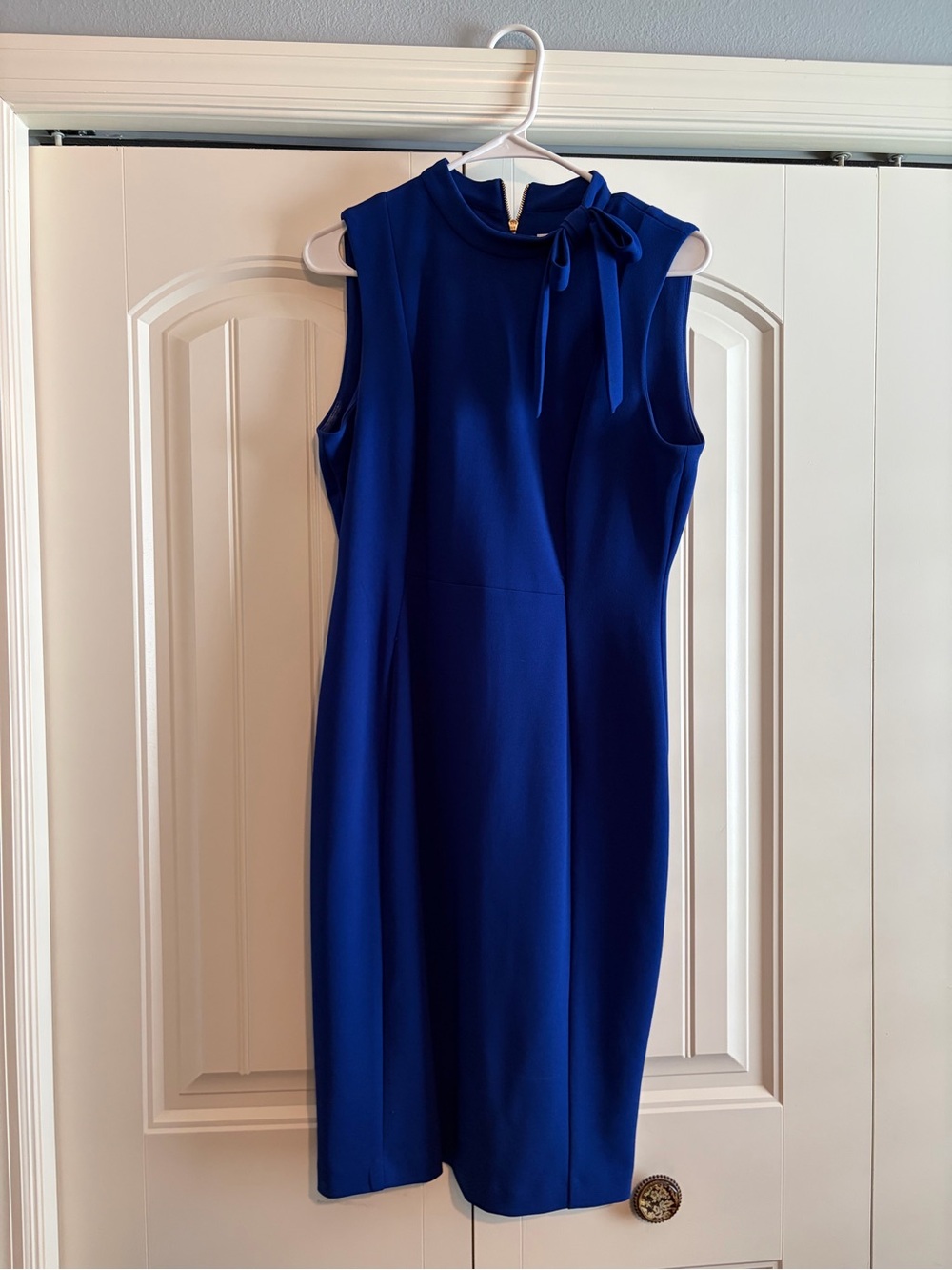 Calvin Klein Royal Blue Sleeveless Tie-Neck Sheath Dress